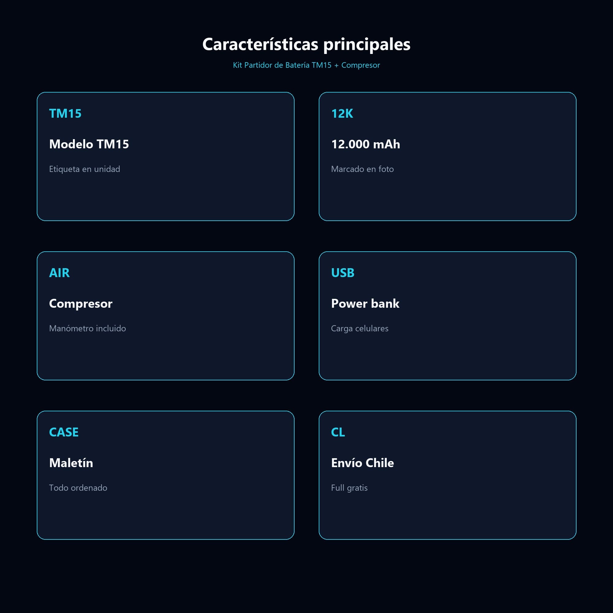Kit Partidor de Batería TM15 + Compresor — características