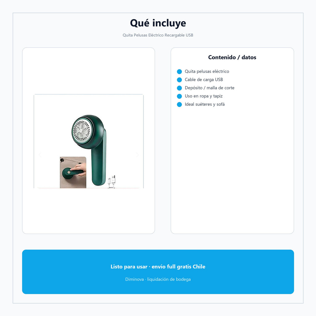Quita Pelusas Eléctrico Recargable USB — qué incluye