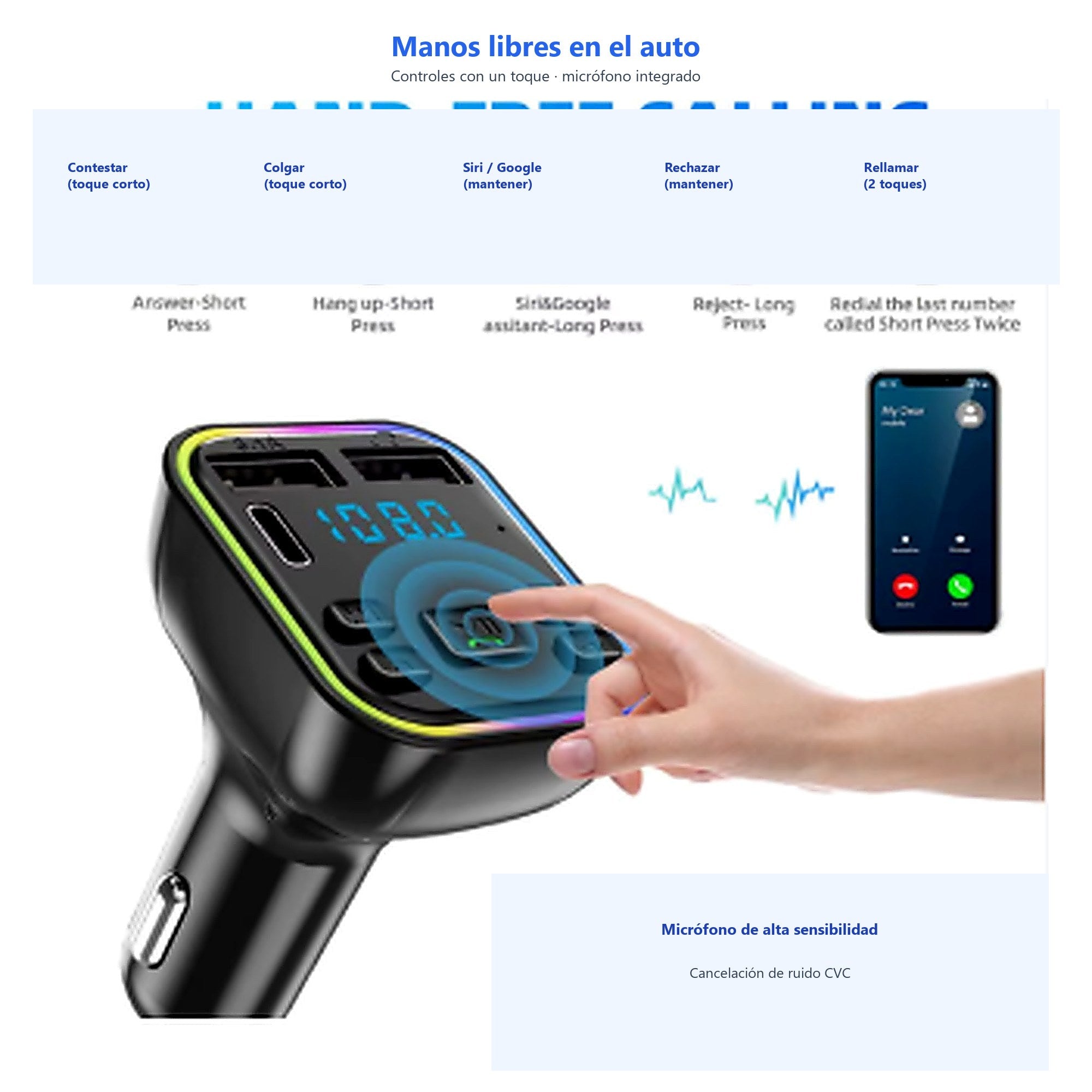 Receptor Bluetooth auto — manos libres ES