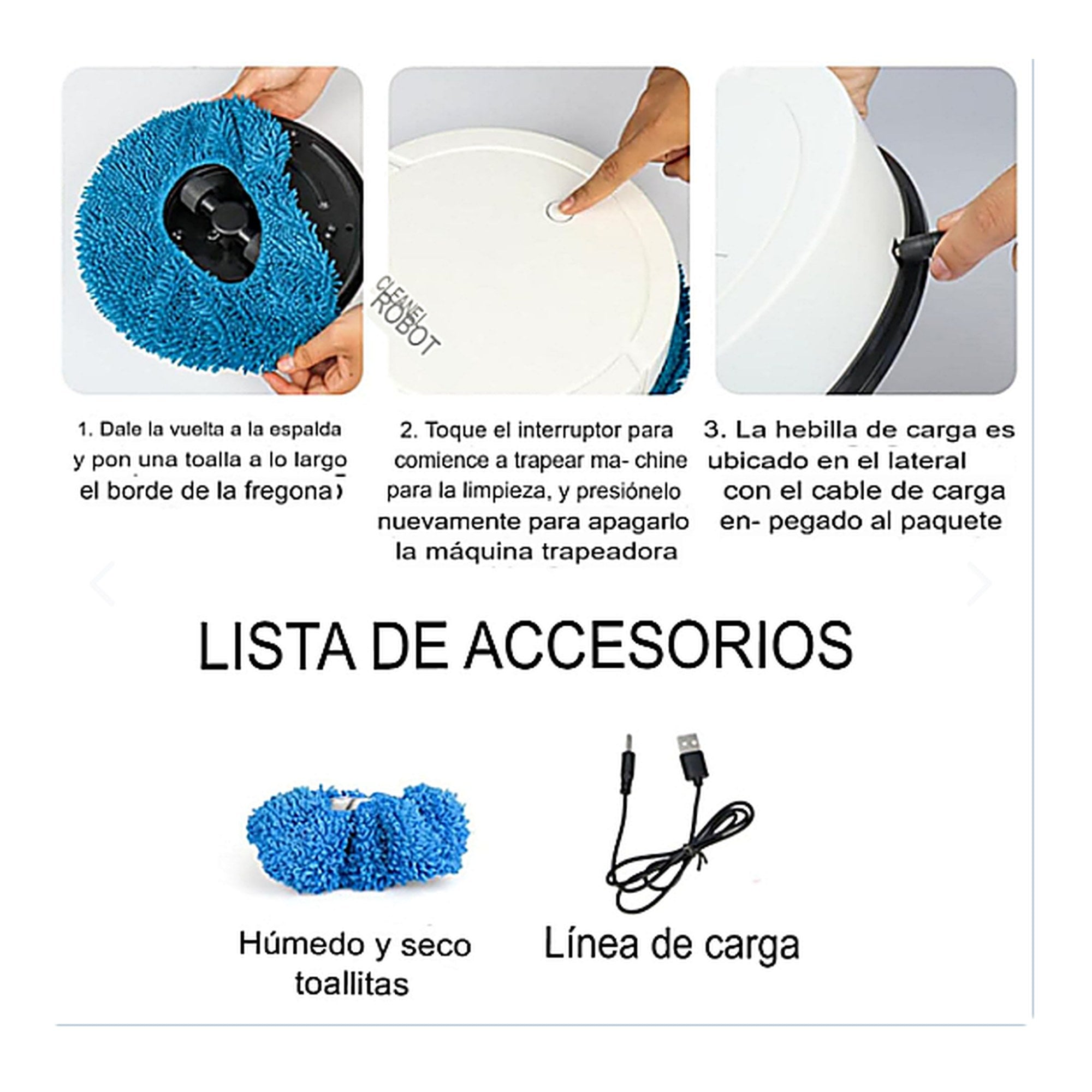 Robot Aspiradora / Trapeador Automático Redondo — accesorios e instrucciones ES