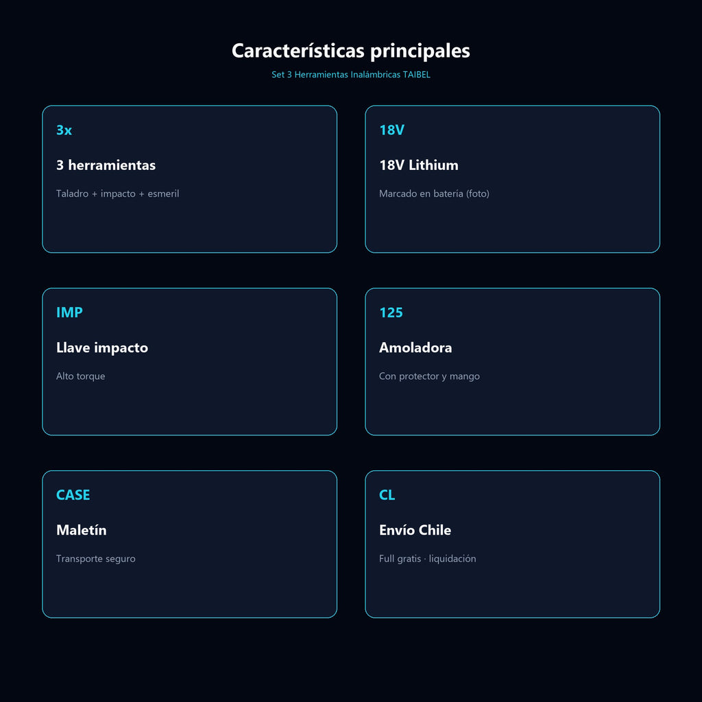 Set 3 Herramientas Inalámbricas TAIBEL — características
