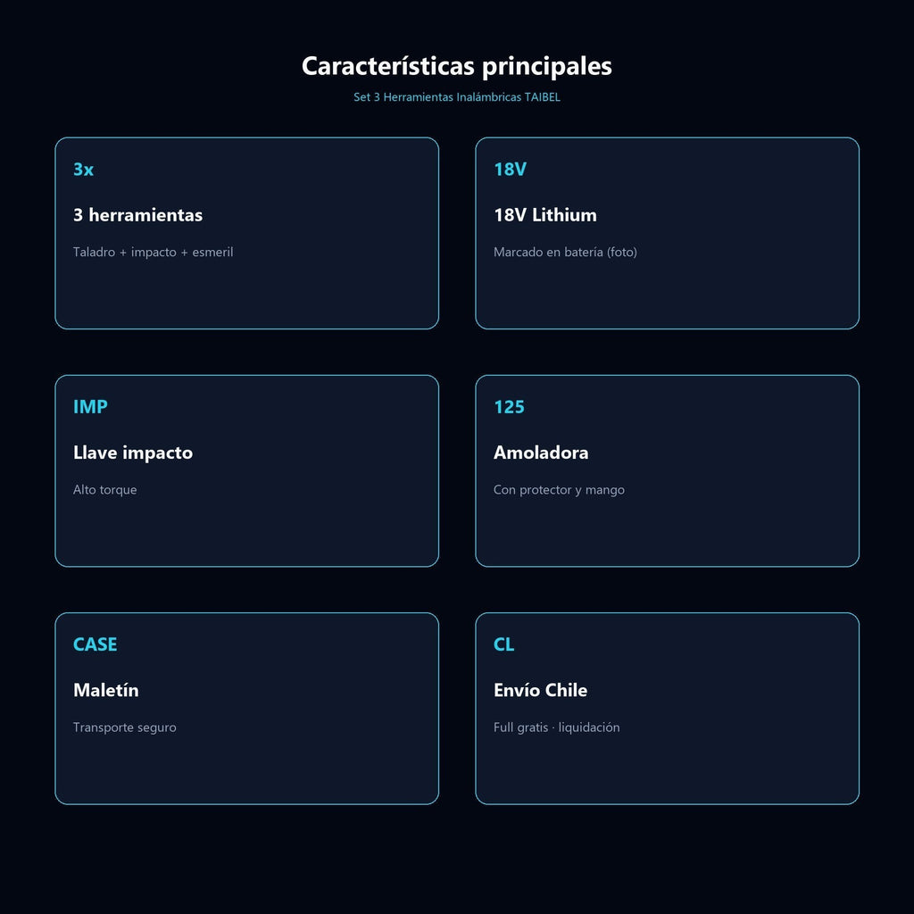 Set 3 Herramientas Inalámbricas TAIBEL — características