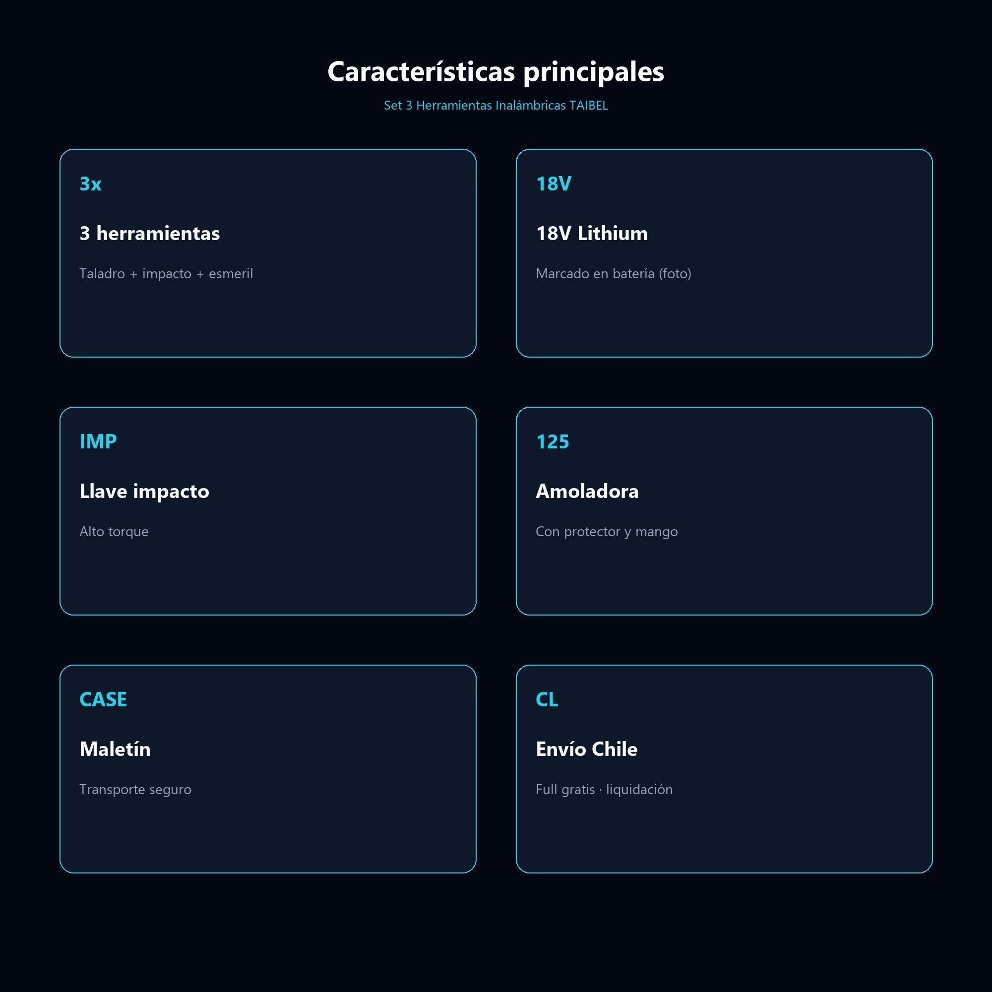 Set 3 Herramientas Inalámbricas TAIBEL — características
