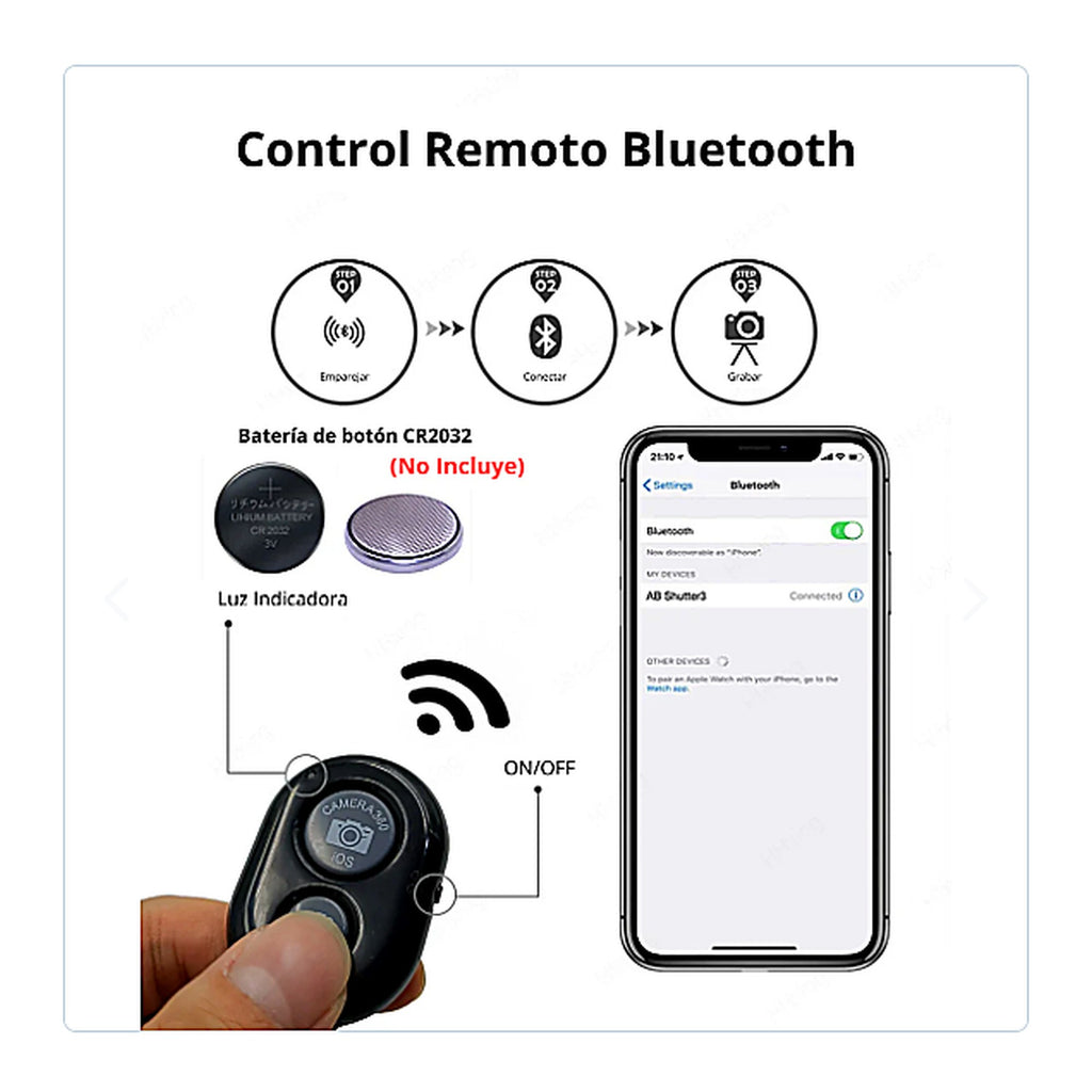 Kit de Grabación: Trípode + Luz LED + Micrófono — control remoto Bluetooth