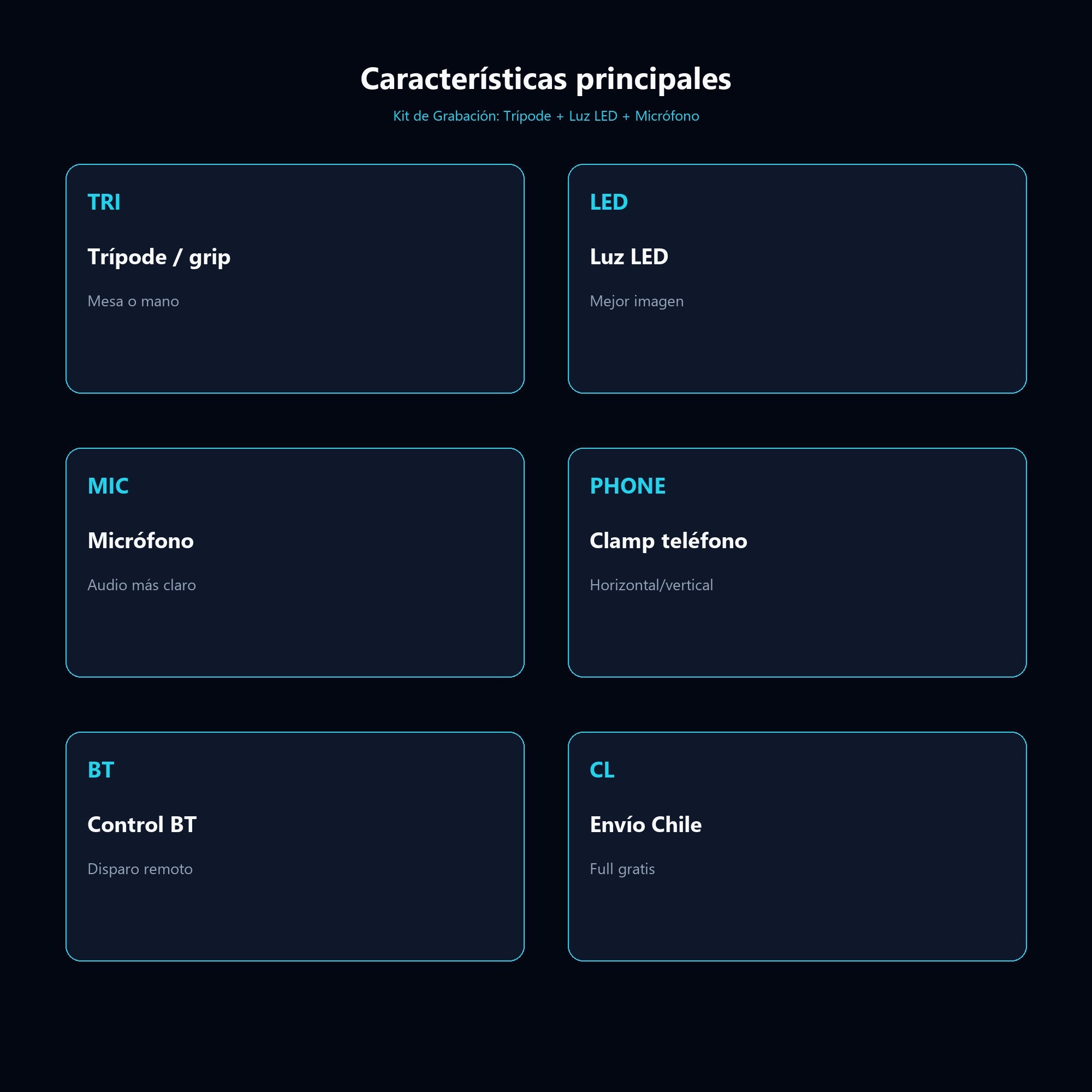 Kit de Grabación: Trípode + Luz LED + Micrófono — características