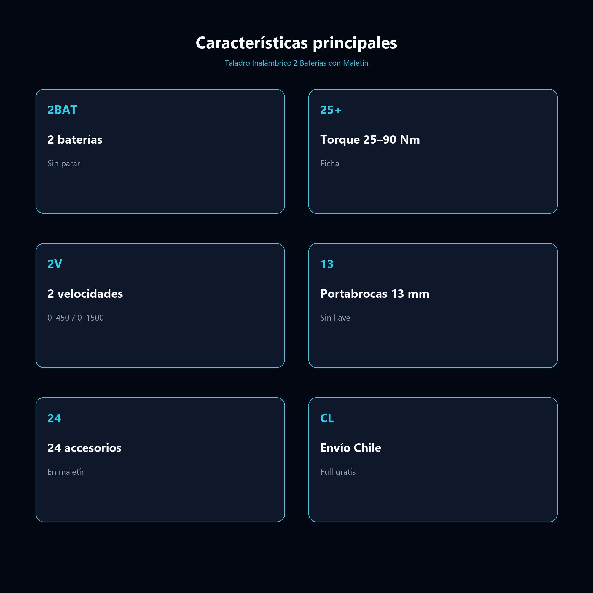 Taladro Inalámbrico 2 Baterías con Maletín — características